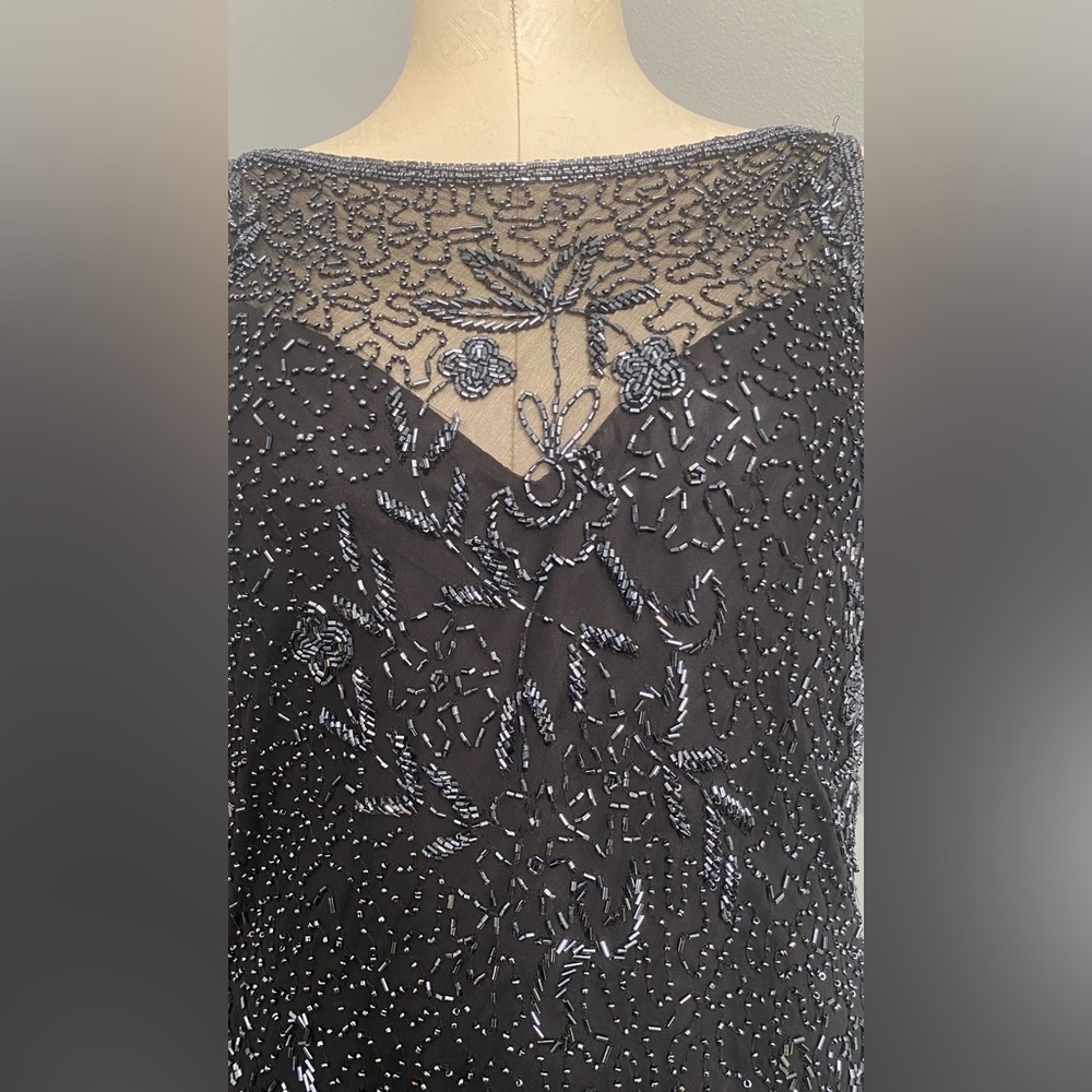 Vintage 90s 100% Silk Scala Dress Beaded Silk Slip Dress Cowl Backless Black - Picture 12 of 17